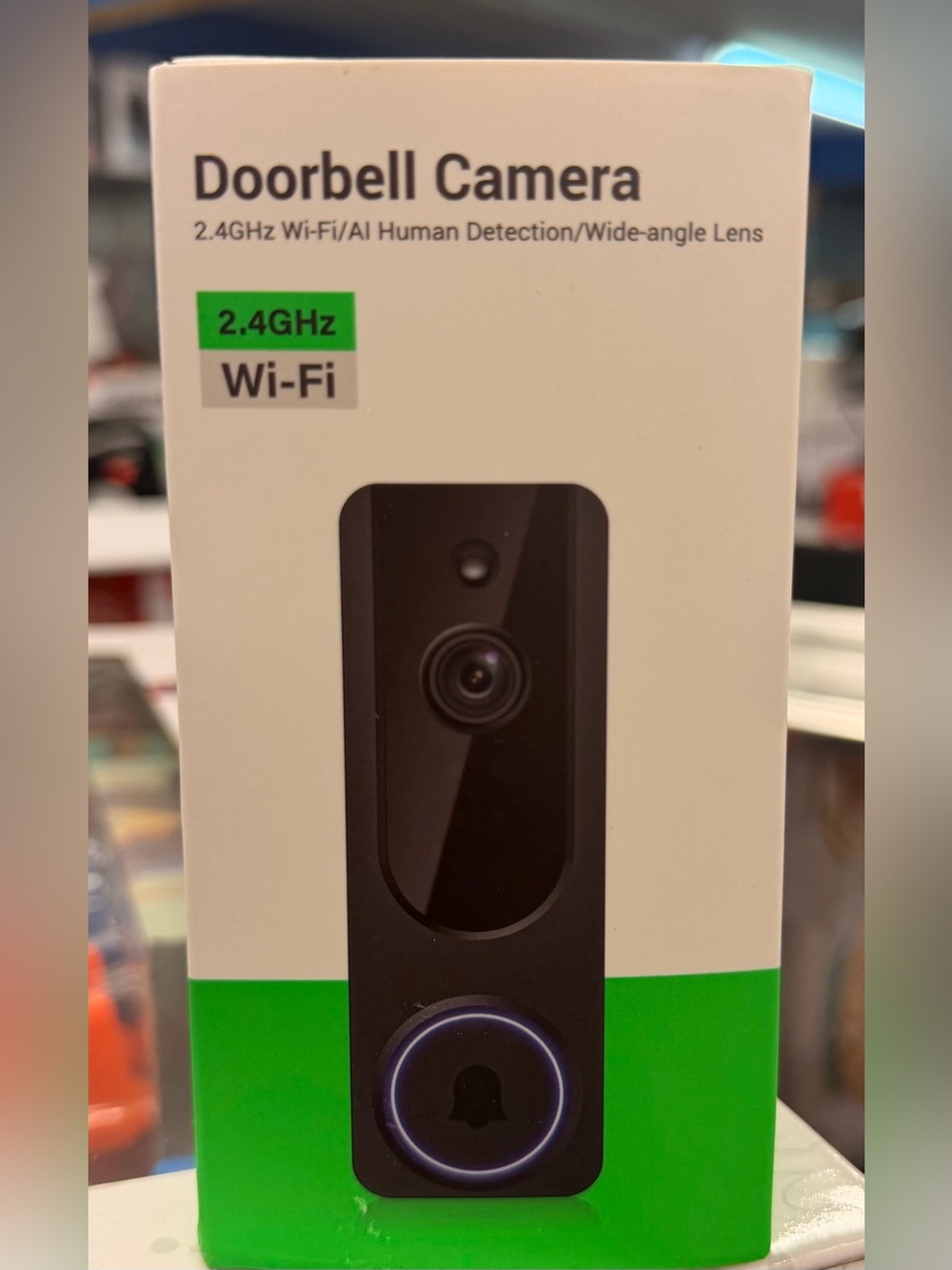 2.4GHz Wi‑Fi Video Doorbell Camera Black Night Vision Motion Built‑In Mic